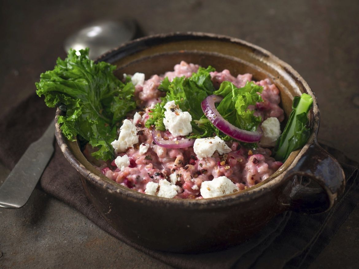 Dinkelrisotto mit Grünkohl und Schafskäse